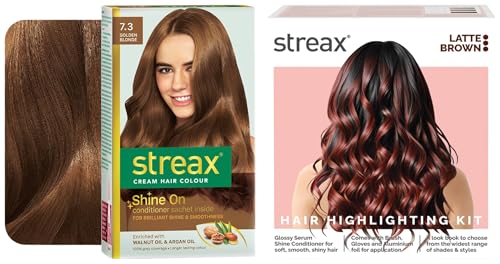 Streax Cream Hair Colour, 100% Grey Coverage, Highlight Kit | Latte Brown – Pack of 1