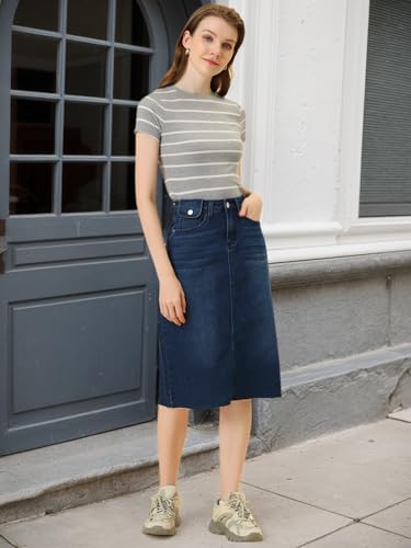 Allegra K Women's Casual Jean Skirt High Waist Back Slit Stretch Denim Skirts3