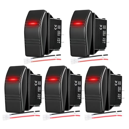 Image of Nilight 5 Pack Marine Rocker Switch LED Light Bar 3 PIN with Red Backlit