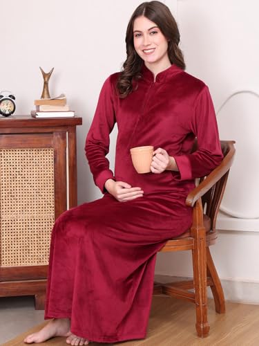 Image of Secret Wish Solid Velvet Maternity Nighty Full Length