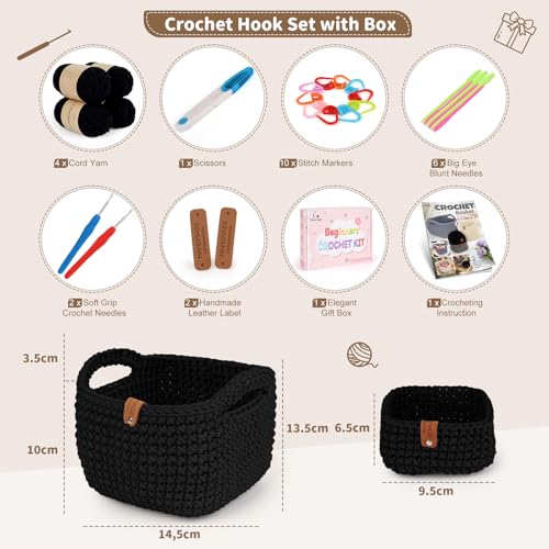 Image of Aeelike 27PCS Beginner Crochet Basket Kit (L&S): Complete Storage Version, Knitting Starter Set with Instruction. for Adults, Ideal Crocheting Gift for Home Decor