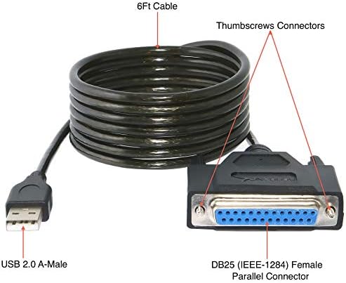 Sabrent USB 2.0 to DB25F Parallel Printer Cable (colors may vary) (USB-DB25F)