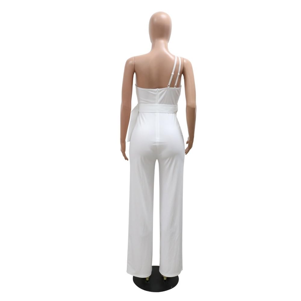 Damskie Seksowne Kombinezony Bez Rękawów Na Jedno Ramię Stylowe Pajacyki Z Paskiem I Pajacykami Z Wysokim Stanem, Szerokie Nogawki, Długie Spodnie Przebrania (Color : Rose red, Size : L)