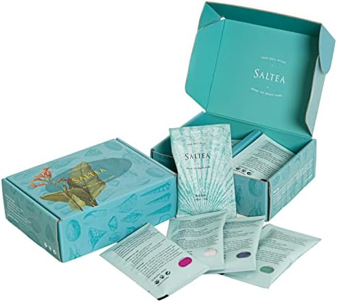 Saltea Bath Salts Gift Set - Bath Salts for Women Relaxing with Jojoba Oil, Argan Oil, Hyaluronic Acid, Propolis, and Aloe Barbadensis 10 on The go Travel Packets 400g 4 Colors and Scents (Coco Musk)
