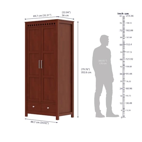Image of Wakefit Wardrobe | 3 Year Warranty | Solid Wood Almirah, Cupboard for Clothes Storage | 2 Door, 2 Drawers, 1 Hanging Space | Shibori - Golden Brown