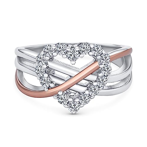 Imagen de Bling Jewelry Anillo de Promesa para Mujer con Diseño Romántico de Dos Tonos
