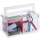 BTSKY Multipurpose Plastic Storage Box with Top Handle & Latch Lock- Portable Storage Box Sewing Box, Tool Box with 2 Removable Grids and...