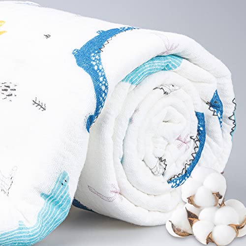 Image of Muslin Hooded Towel Made from Organic Cotton 6-Layer Cotton Bath Towel, Soft Bath Towels 25x51inches for Toddler Baby and 0-4 Years Old Kids Dinosaur