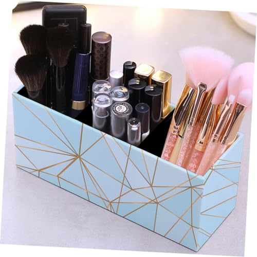 Image of AccuPrints Sumiko Paper Board Pen Holder Stand, Desktop Pen Organizer,3 Compartment Pen and Pencil Holder, Desktop Organizer for Store Marker, Office Supplies, Makeup Organizer (Blue Line Pattern)
