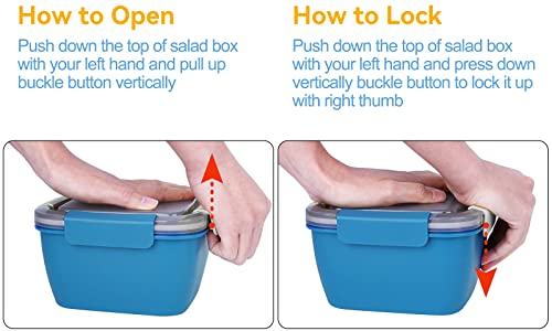 Ylebs 2 Pack Bento Box Adult Lunch Box,52-Oz Salad Bowls,3 Compartment Tray With Salad Dressings Container,Used To Meal Pre-Prepare Food Fruit Snack,Leak Proof (Blue) #TOP6