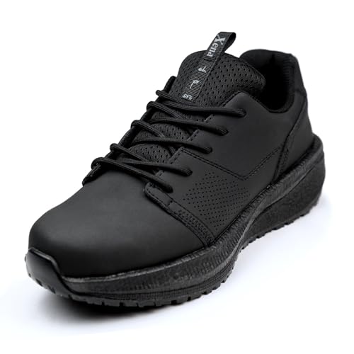 Xena Workwear Astra Composite Toe Women's Athletic Work Shoes, Slip & Puncture Resistant, ASTM F2413-24 Certified, Electrical Hazard EH, Leather, Black Silver, 9.5