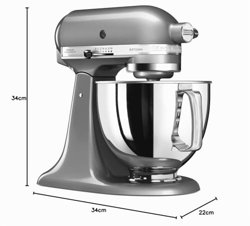 Miniatura 7 de Kitchenaid 5ksm125ecu 144281 Robot De Cocina, 300 W, 4.8 Litros, 52 Decibelios, Plástico, 10 Velocidades, Medaillesilber