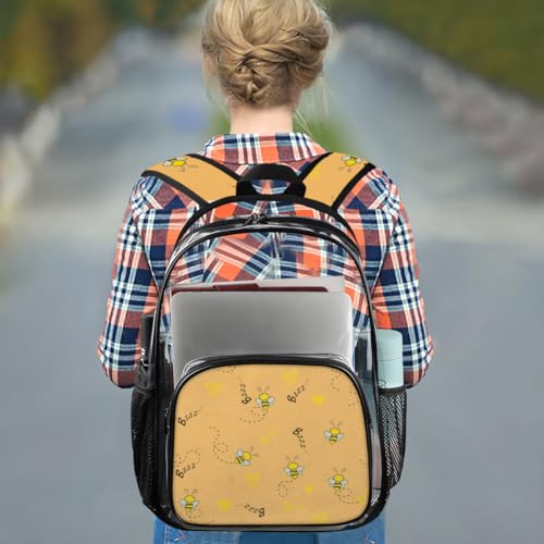 Honey Cartoon Bee Clear Backpack Stadium Approved PVC Backpacks for Adults Heavy Duty Clear Bag for Work Security Travel College3