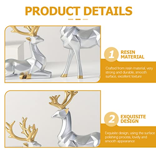 Toyvian 2Pcs Gold Reindeer Christmas Decoration Reindeer Figurine Christmas Statue for Table Centerpiece 4.7×7.8IN Statue for Holiday Home Office Decorations - Image 3