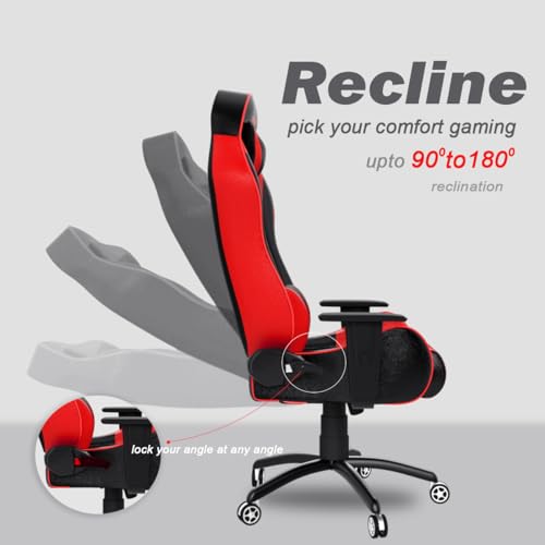 Image of ASE GAMING Gold Series Ergonomic Gaming Chair Premium PU Leather, Adjustable Neck & Lumbar Pillow, 180 Degree Recline with Black Metal Base with 3 Years Warranty (Multicolor)