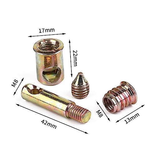Image of WANLIAN Furniture Wardrobe Four-in-one Connectors Fittings, Bolts,Hole hammer inner teeth for The connection of beds, sofas and solid wood furniture (M8x42mm, 4 in 1 Furniture Connecting Fittings)