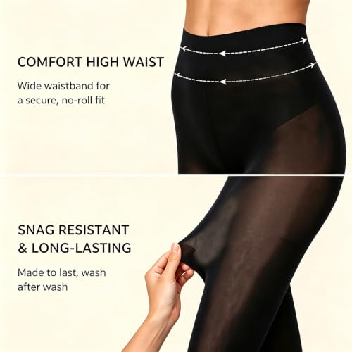 Image of HA WA Women 80D Opaque Tights High Waist Control Top Pantyhose