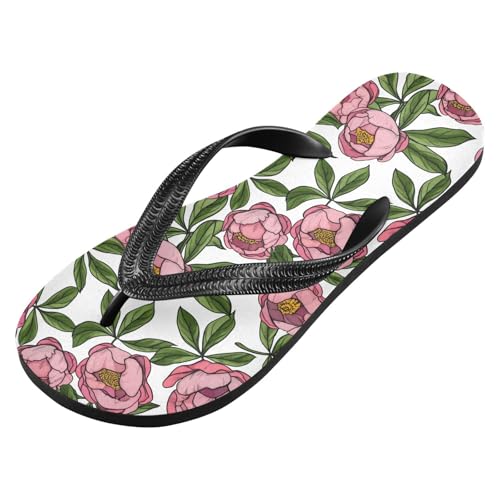 Maple Leaf Sketch Orange Peonies Green Leaves Floral Flip Flops for Beach Thong Sandals Anti-slip Lightweight Shower Shoes for Travel Summer Outdoor2