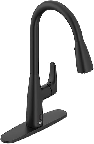 American Standard 7077380.243 Colony Pro Grifo de cocina desplegable sin contacto con pulverizador negro mate