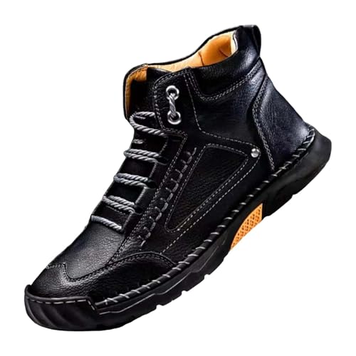 Botas de cuero hechas a mano para hombre, cómodas al aire libre, talla grande, impermeables, ligeras, para caminar, senderismo, senderismo, senderismo, zapatos deportivos elásticos, Black, 46 EU