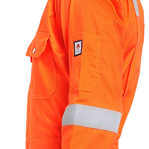 Image of MEN'S 100% COTTON FIRE RETARDANT INDUSTRIAL WORK WEAR COVERALL BOILER SUIT WITH REFLECTIVE TAPE 245 GSM (L - 40, ORANGE)