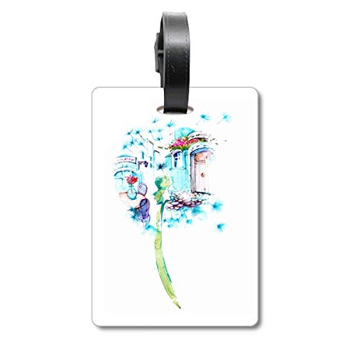 Valise de voyage et cabine : étiquette d'identification pissenlit aquarelle