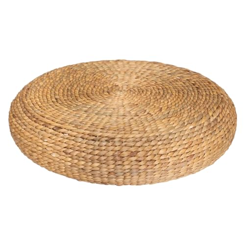 TIENDA EURASIA - Puff Redondo de Suelo | Material de Trenzado Natural | Diseño Nórdico | Medida Ø 55 cm x 15 cm | Ideal para Deoración de Interior y Exterior