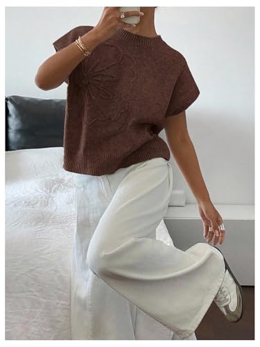 Image of SOLY HUX Women's Short Sleeve Sweater 3D Floral Sweaters Pullover Tank Tops Knit Vest Trendy Fashion Clothing