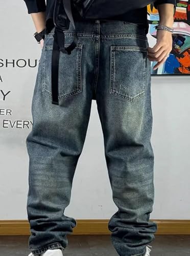 Men’S Vintage Ripped Patch Regular Straight Cargo Pants Button Fly Midweight Distressed Casual Full Length Jeans2