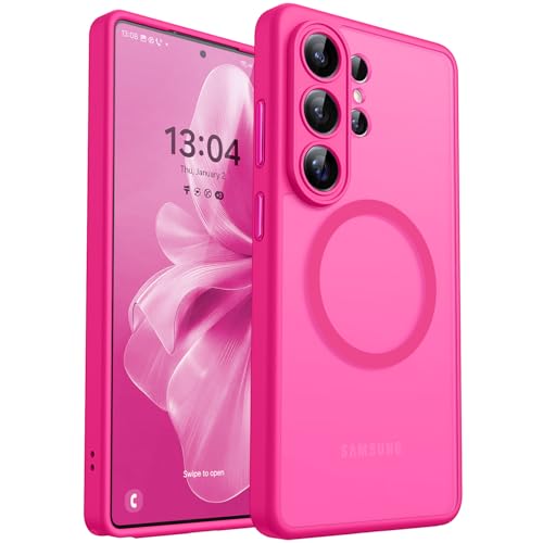 Image of CANSHN Designed for Samsung Galaxy S26 Ultra Case (6.9 inch), Upgraded [Full Camera Protection] [Compatible with Magsafe] [Translucent Matte] Shockproof Protective Phone Cover, Hot Pink