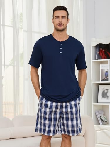 Vulcanodon Mens Pajama Set Short Sleeve, Pajamas Made from Bamboo Pulp Viscose and Cotton Lightweight PJS for Men2