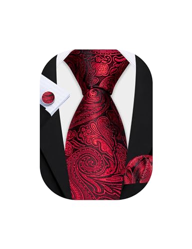 Image of Barry.Wang Men Tie Set Paisley Silk Necktie Pocket Square Cufflinks Formal Wedding Business Party