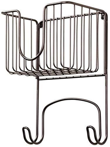 Indian Decor 38500 Wall Mount Metal Ironing Board Holder with Small Storage Basket - Holds Iron, Board, Spray Bottles, Starch, Fabric Refresher for Laundry Rooms - Black