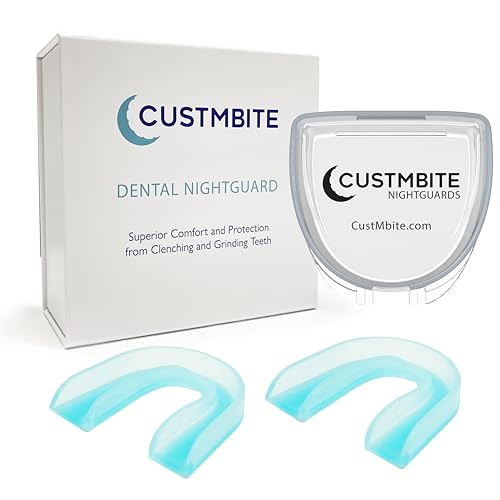 CUSTMBITE Protectores nocturnos de superficie dura de alta calidad para rechinar los dientes, paquete de 2 con funda protectora bucal, fabricado en Estados Unidos, protector bucal para apretar los