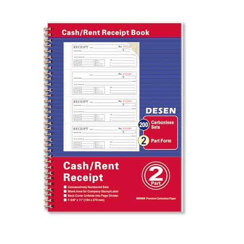DESEN 2-Part Carbonless Money and Rent Receipt Book, 7-5/8