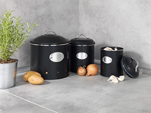 WENKO Aufbewahrungsdose Mod. Nero, 1,6 Liter, Frischhaltedose zur luftdichten Aufbewahrung von Lebensmitteln, wasserdicht, aus lackiertem Metall mit Applikation, Retro-Design, Ø 13 x 18 cm, Schwarz
