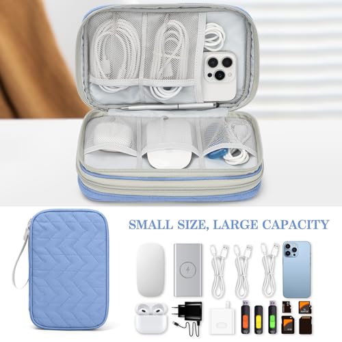 Image of FYY Electronic Organizer, Large Travel Cable Organizer Bag Pouch Electronic Accessories Carry Case Portable Waterproof Double Layers All-in-One Storage Bag for Cable, Cord, Charger, Pattern Blue