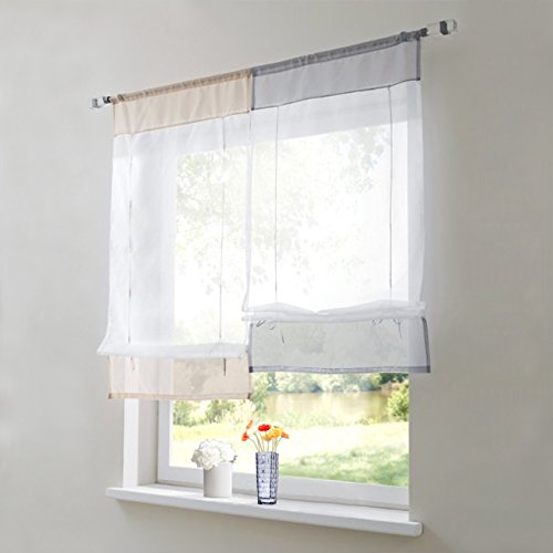 SIMPVALE 1 Pièce Store Romain Translucide Tulle Rideaux Voilages Vertical Poche De Tige Pour Chambre Cuisine Salon, Blanc, Largeur 80cm X Hauteur 140cm