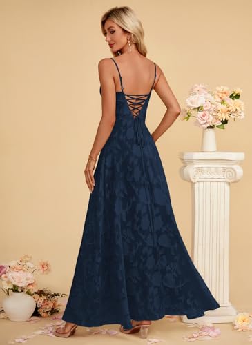 Image of Women's Elegant Wedding Guest Dress Spaghetti Straps Slim Fit Floral Sleeveless Formal Dress Maxi Evening Party