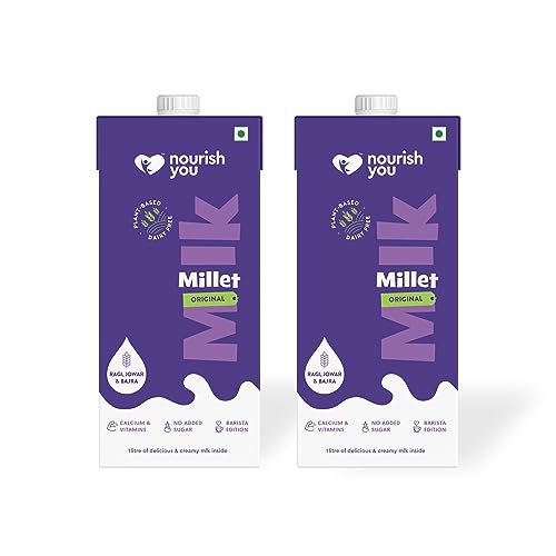 Image of Nourish You Plant Based Millet Mlk with goodness of Ragi, Jowar, Bajra & Oats |Lactose Free | Dairy Free | Preservatives free | Healthy Creamy Mlk | No-added sugar | 2 L (1L each x 2)