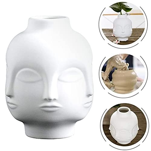 YLLQXI Witte keramische decoratieve vaas vaas, mooie plantenpot, gezichtsplanter, gezichtsvaas, bloempot, decoratief handwerk voor thuis, kantoor, winkels - Afbeelding 6