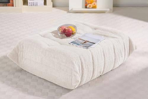 Image of Bean Bag Pouf Ottoman, Foot Stool, Foot Rest with Memory Foam Filled, Rectangle Ottoman for Living Room, Bedroom, Office (Beige Teddy)