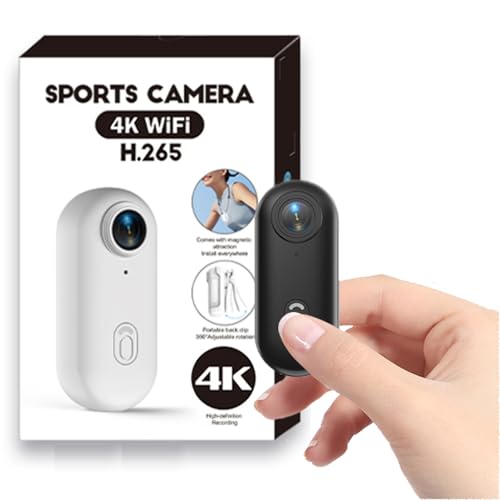 TKMARS Caméra Vlog 4K Portable, Mini Caméra Sport Étanche avec Clip Aimanté 360° Mains Libres, WiFi, Grand Angle 120°, Enregistrement Vidéo, Action Cam...