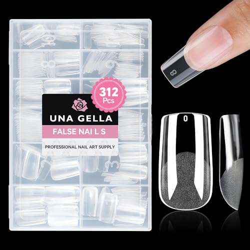 UNA GELLA Medium Square Gel Nail Tips Half Matte 312pcs Medium Square Gel Nails Full Cover False Acrylic Nails Tips for Press On Nails DIY Art Salon Nail Extensions, 12 Sizes