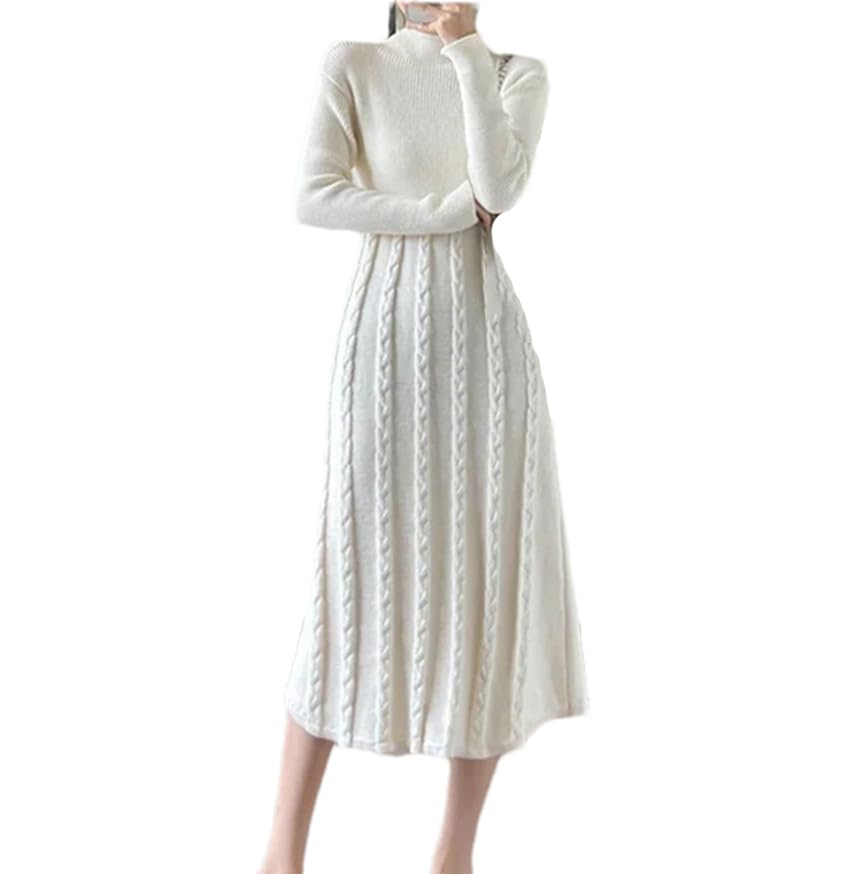 Maglione da donna a collo alto maglione vestito da lavoro a maglia A-Line tinta unita manica lunga casual maglioni caldi