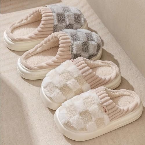 Checkered Slippers for Women Men Indoor Comfy Plaid House Slides Shoes Checkerboard Fuzzy Plush Winter Warm Slippers Slip On Bedroom Slippers Cozy Non-Slip Home Slippers3