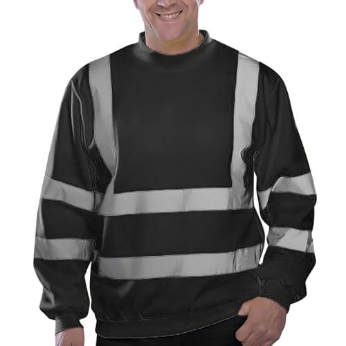 Duohropke Giacca di sicurezza da uomo con cappuccio da lavoro, protezione di avvertimento, riflettente, per attività all'aria aperta, Nero , XXL