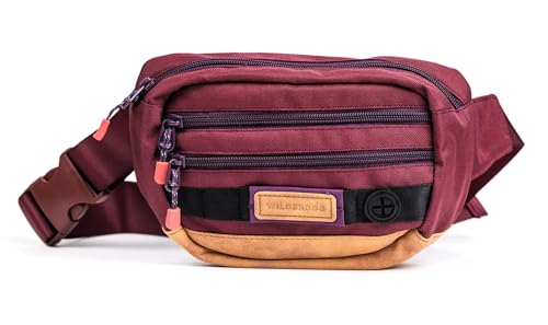 Wilderdog Utility Fanny Pack stores Treats Balls Keys in 3 Pockets with adjustable strap and Poop Bag dispenser (Huckleberry)