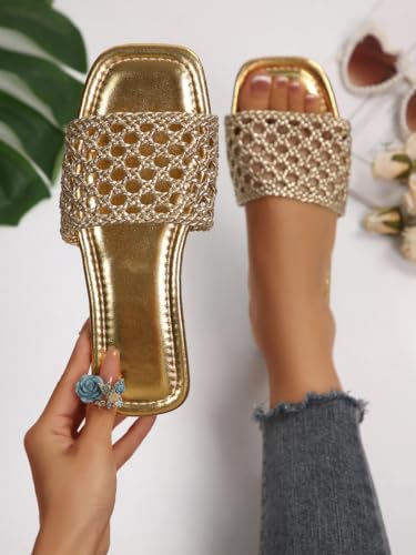 Image of GORGLITTER Women's Sparkly Jeweled Flat Sandals Dressy Open Toe Glitter Shiny Slippers Slip-on Shoes