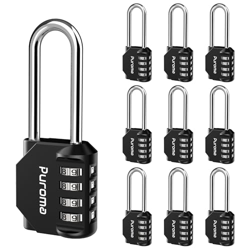 Puroma 10 Pack 2.6 Inch Long Shackle Combination Lock 4 Digit Outdoor Waterproof Padlock for Hasp Locker Lock, Sports Locker, Fence, Gate, Toolbox, Case, Hasp Storage, Cabinets (Black) by Puroma - Used condition - US$33.12